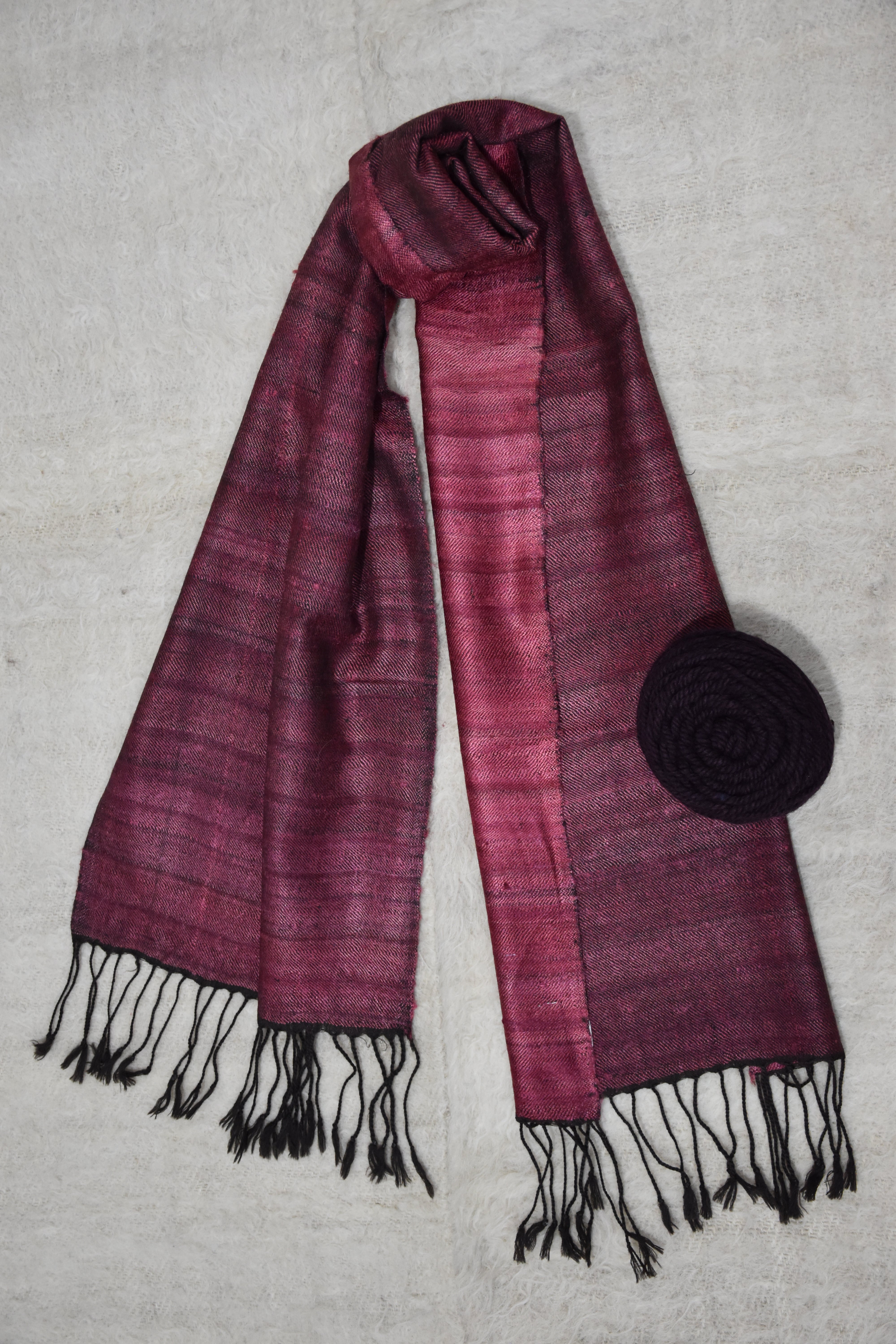 Silk Wool Scarf | Magenta with Black Fringes