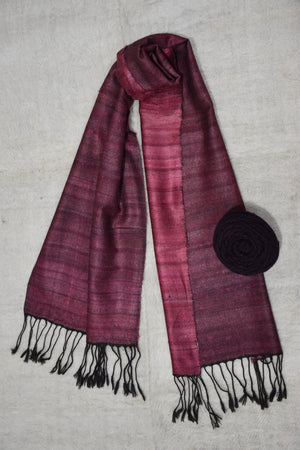 Silk Wool Scarf | Magenta with Black Fringes