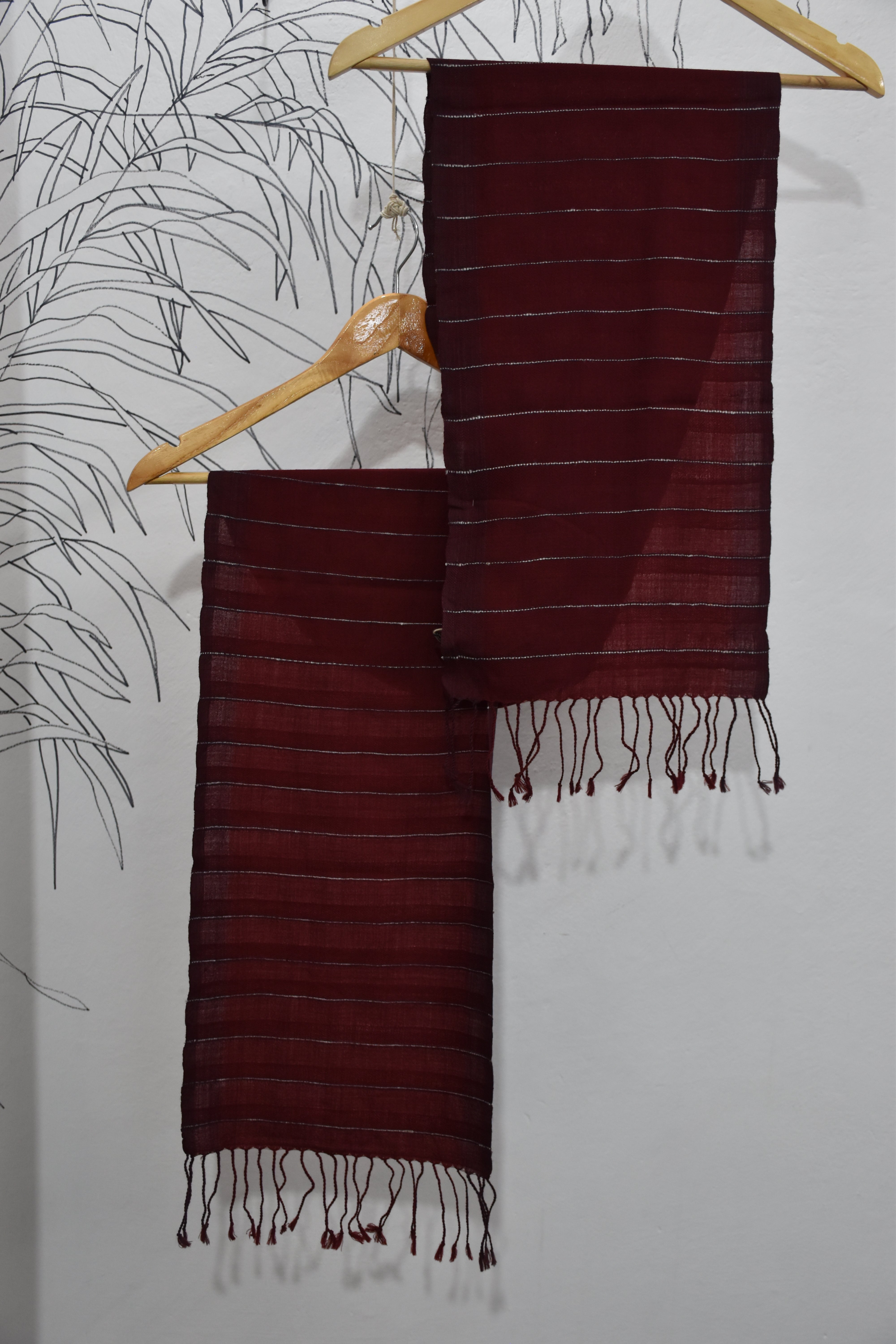 Pure Wool Scarf | Maroon with White Stripes