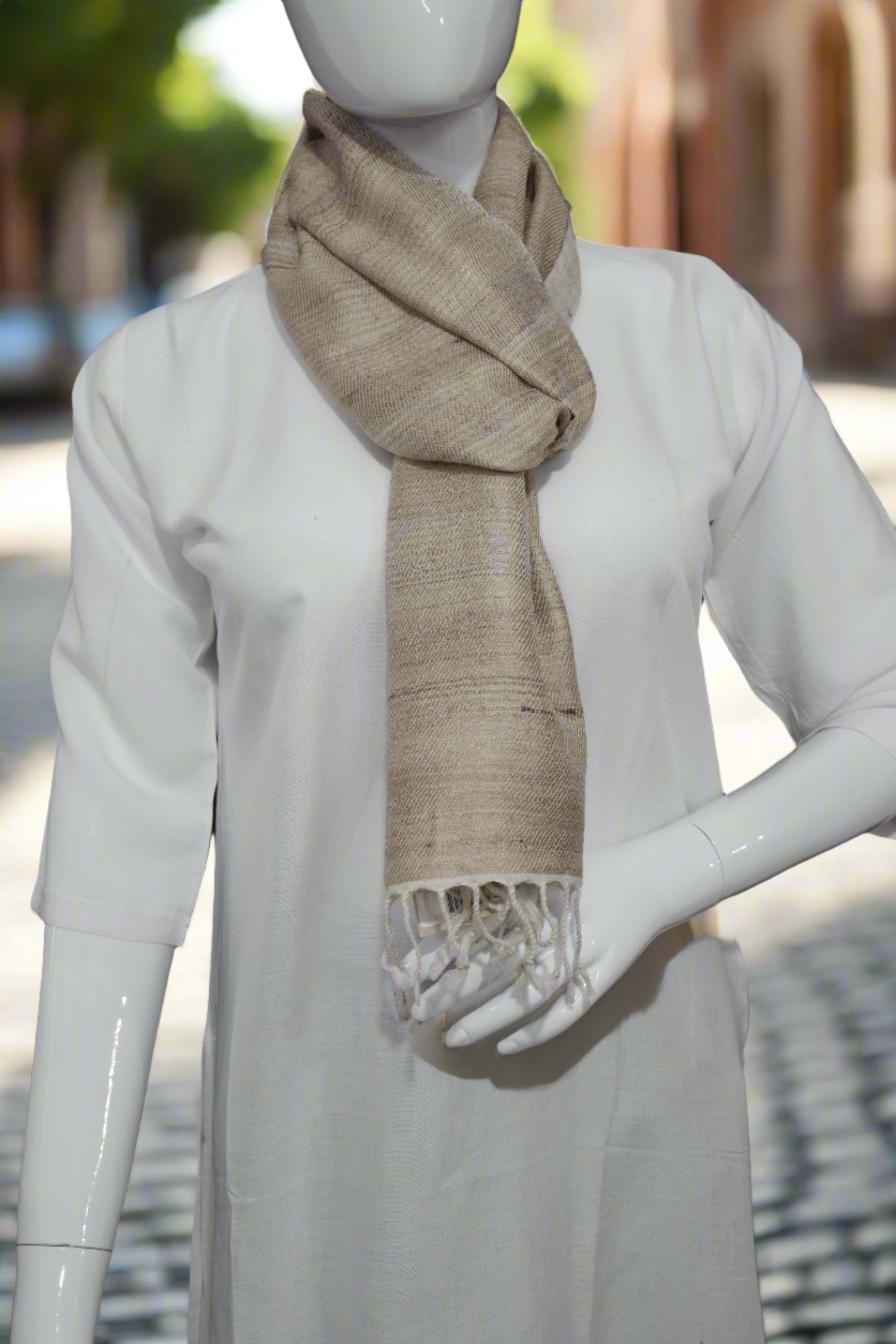 Reversible Tusser Silk & Merino Wool Scarf | Magnolia White