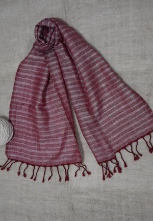 Linen Wool Scarf | Crimson with White Stripes