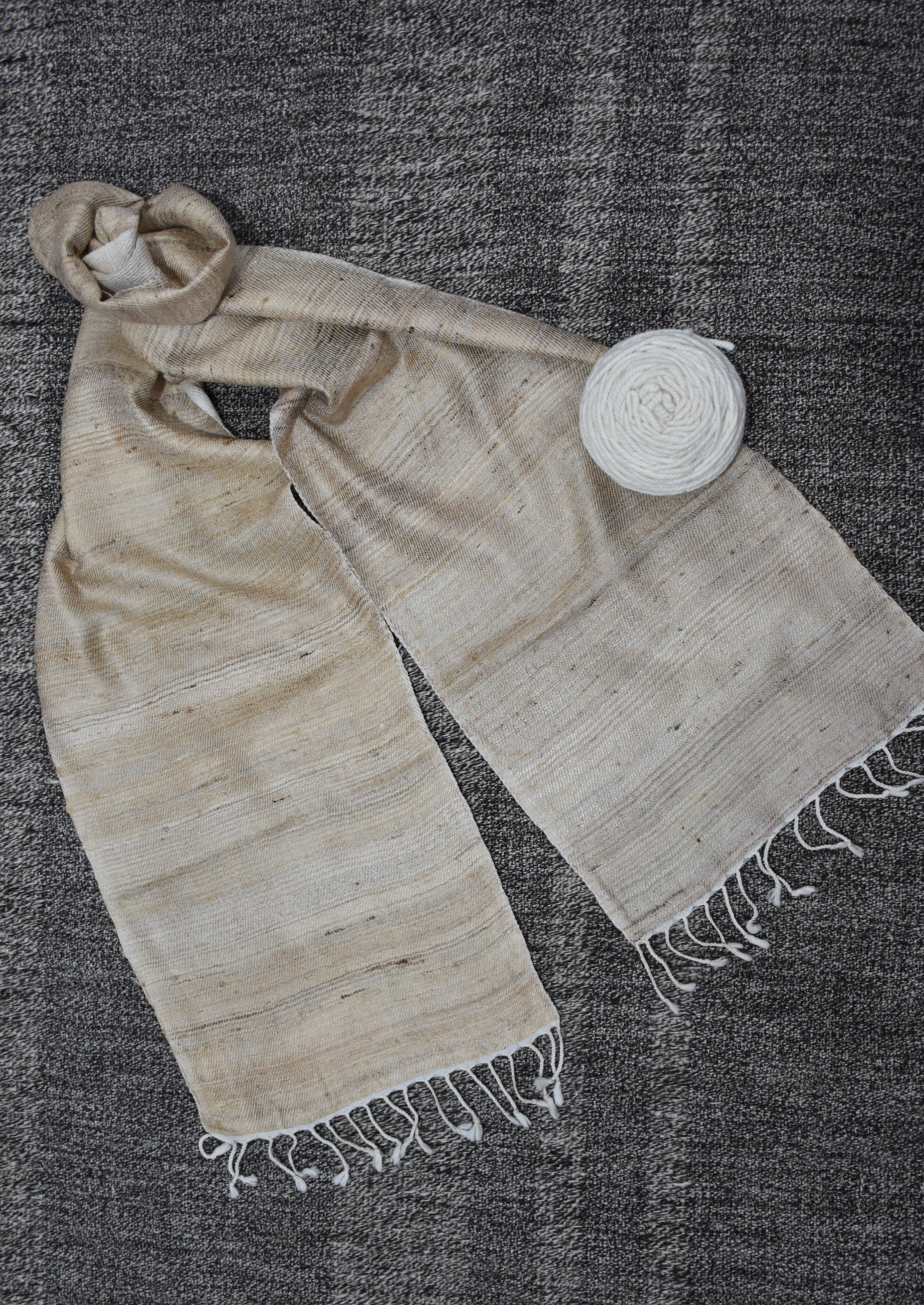 Reversible Tusser Silk & Merino Wool Scarf | Magnolia White