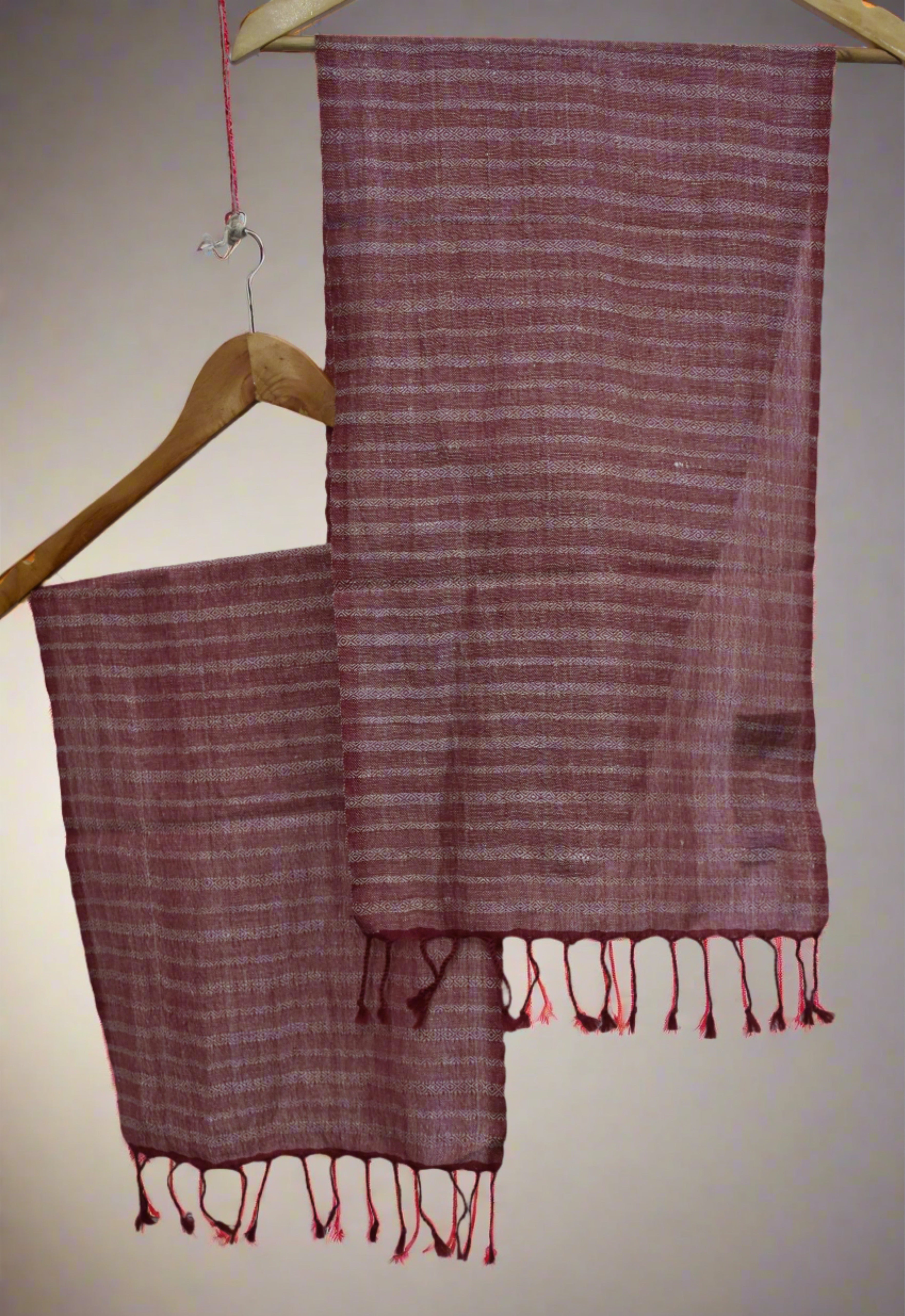 Crimson stripes Linen & Merino Wool Scarf | Crimson with White Stripes