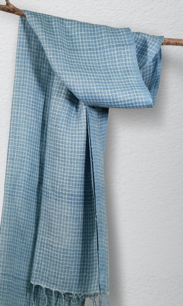 Coastal Checks Pure Linen Stole | Indigo and White Checks