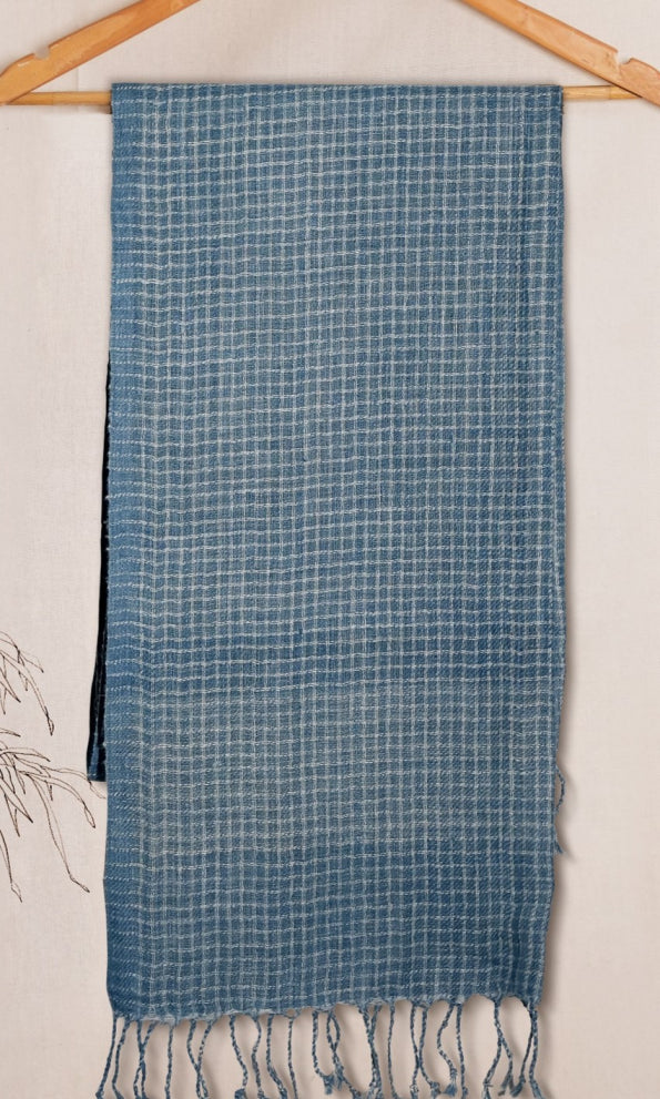 Coastal Checks Pure Linen Stole | Indigo and White Checks