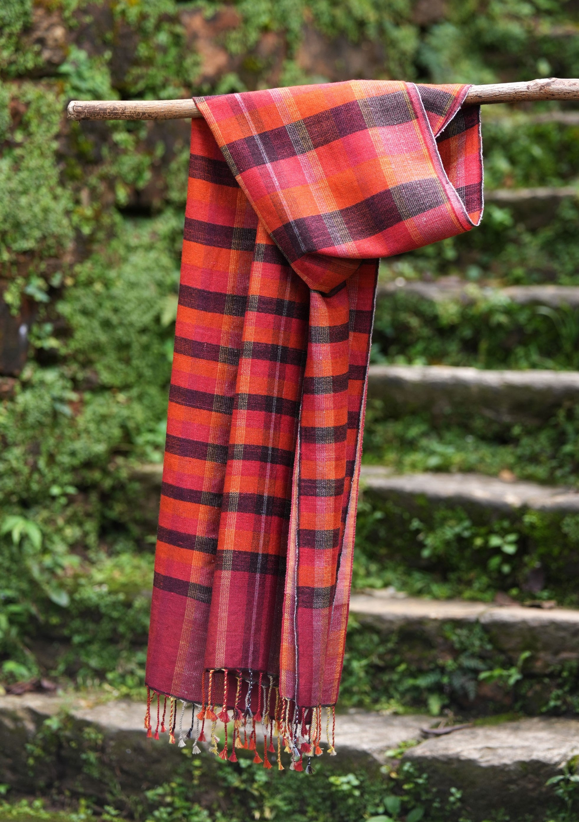 Sunshine Checkered Merino Wool Stole | Colors of Fire