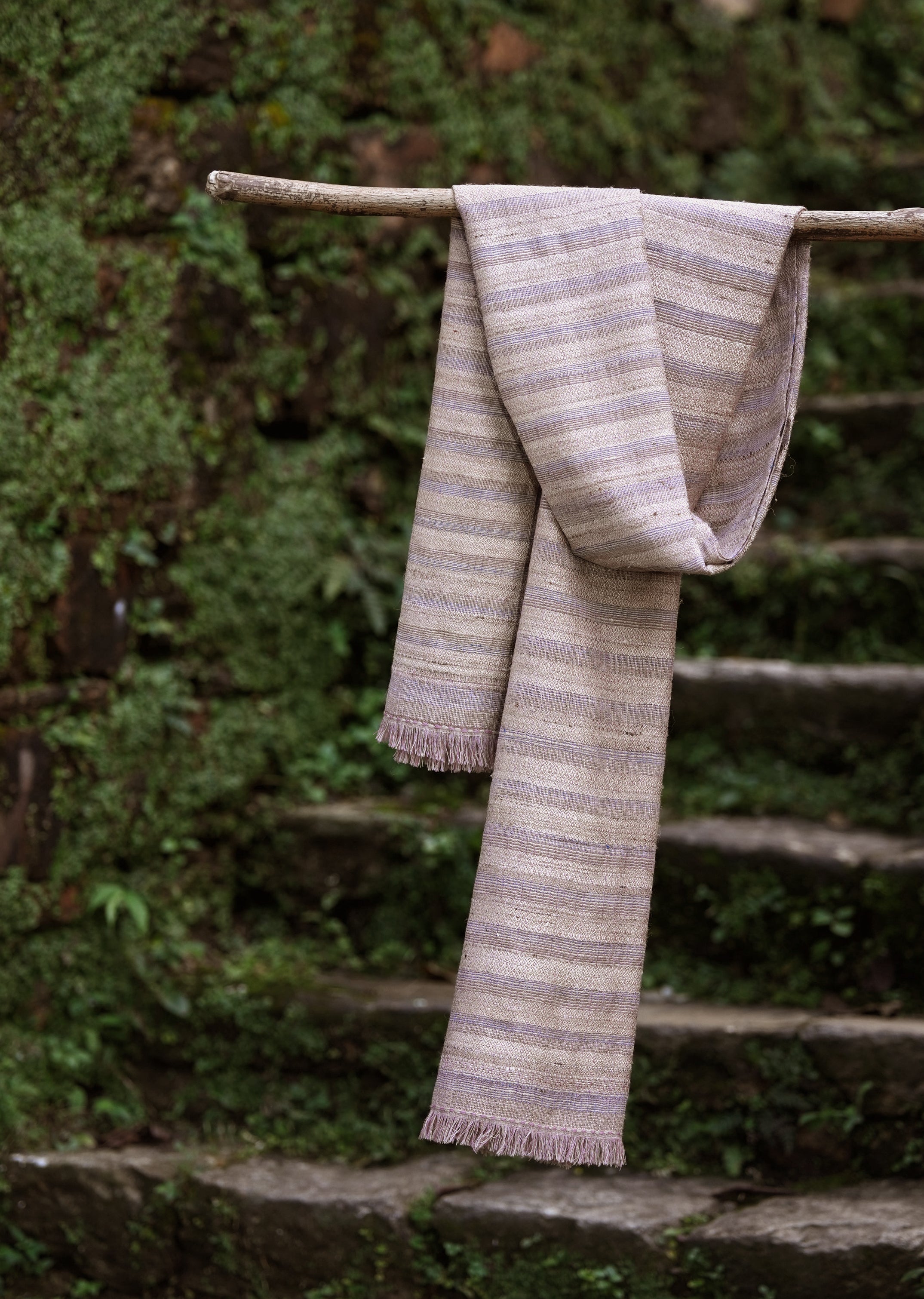 Diamond Twill Blush Tussar Silk & Merino Wool Stole | Dusty pink and Oat