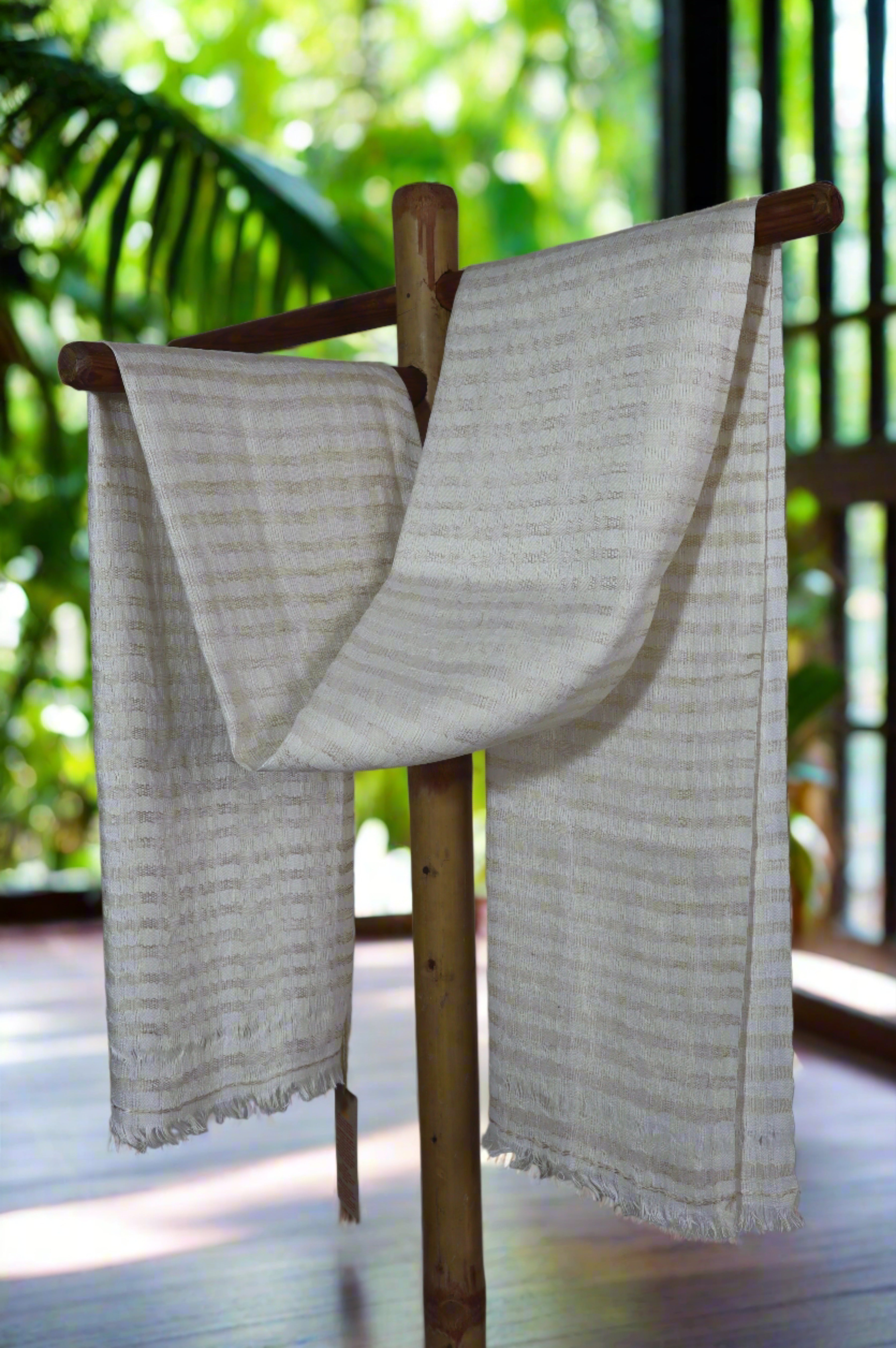 Silken Stripes Linen Stole | White and Beige Stripes