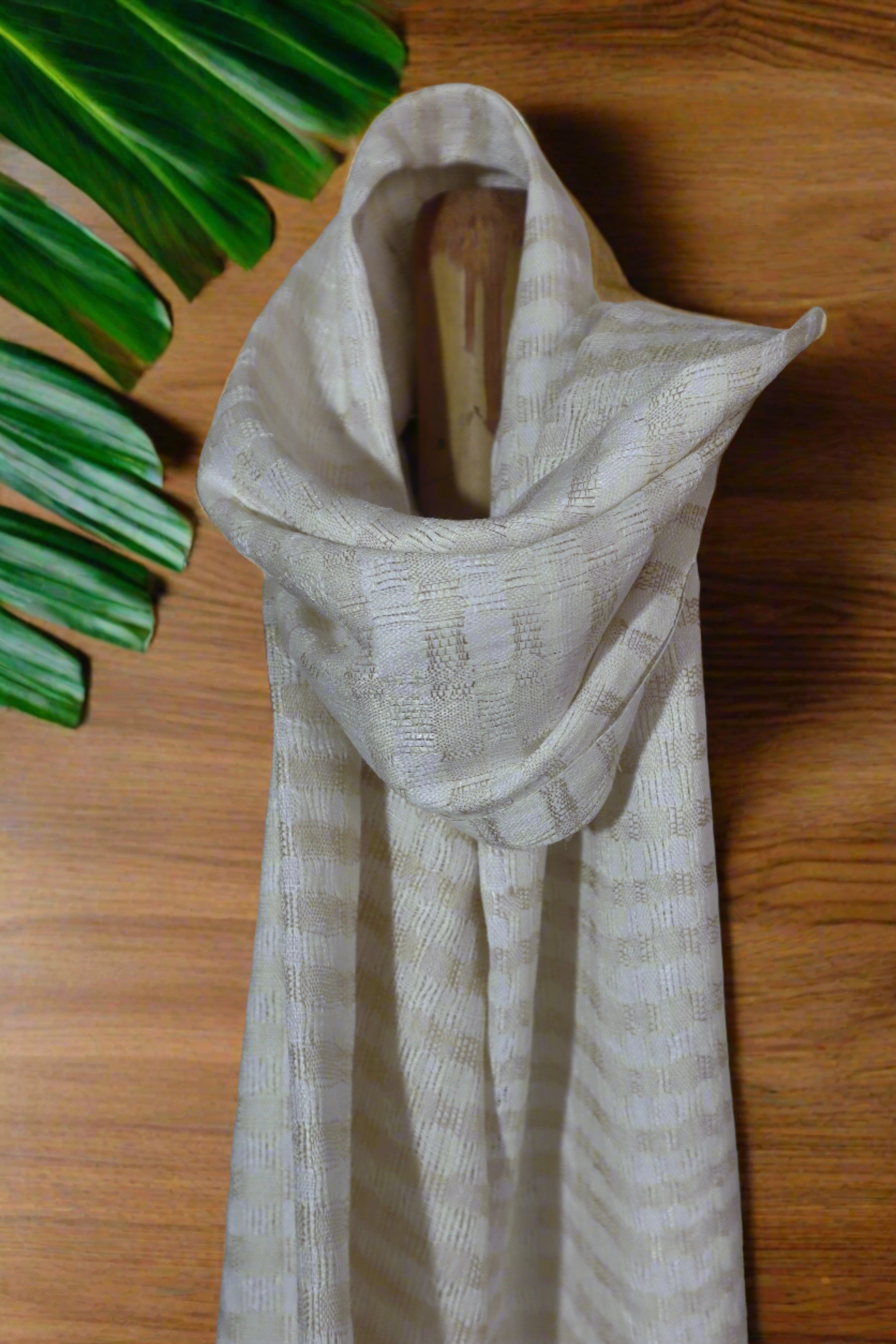 Silken Stripes Linen Stole | White and Beige Stripes