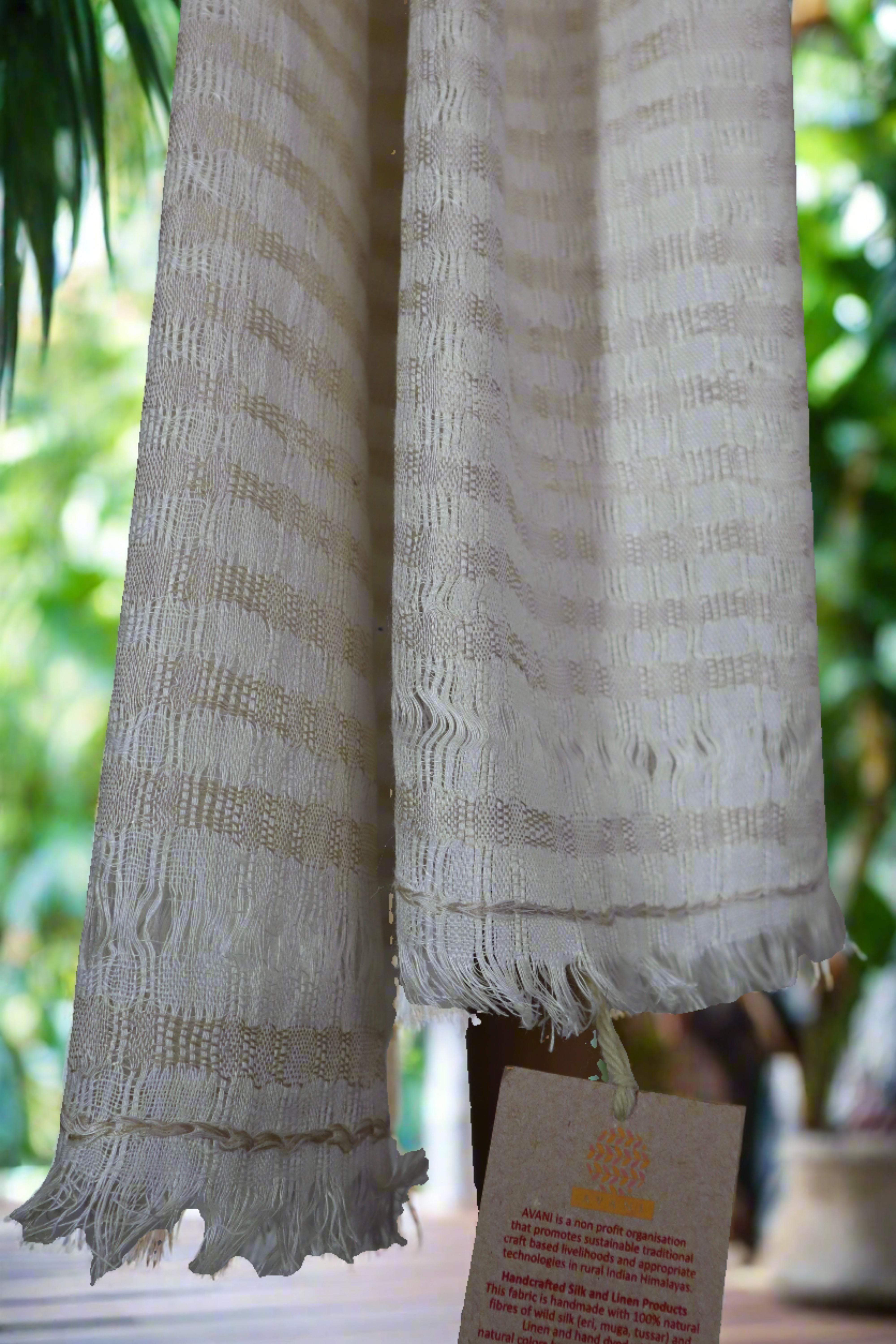 Silken Stripes Linen Stole | White and Beige Stripes