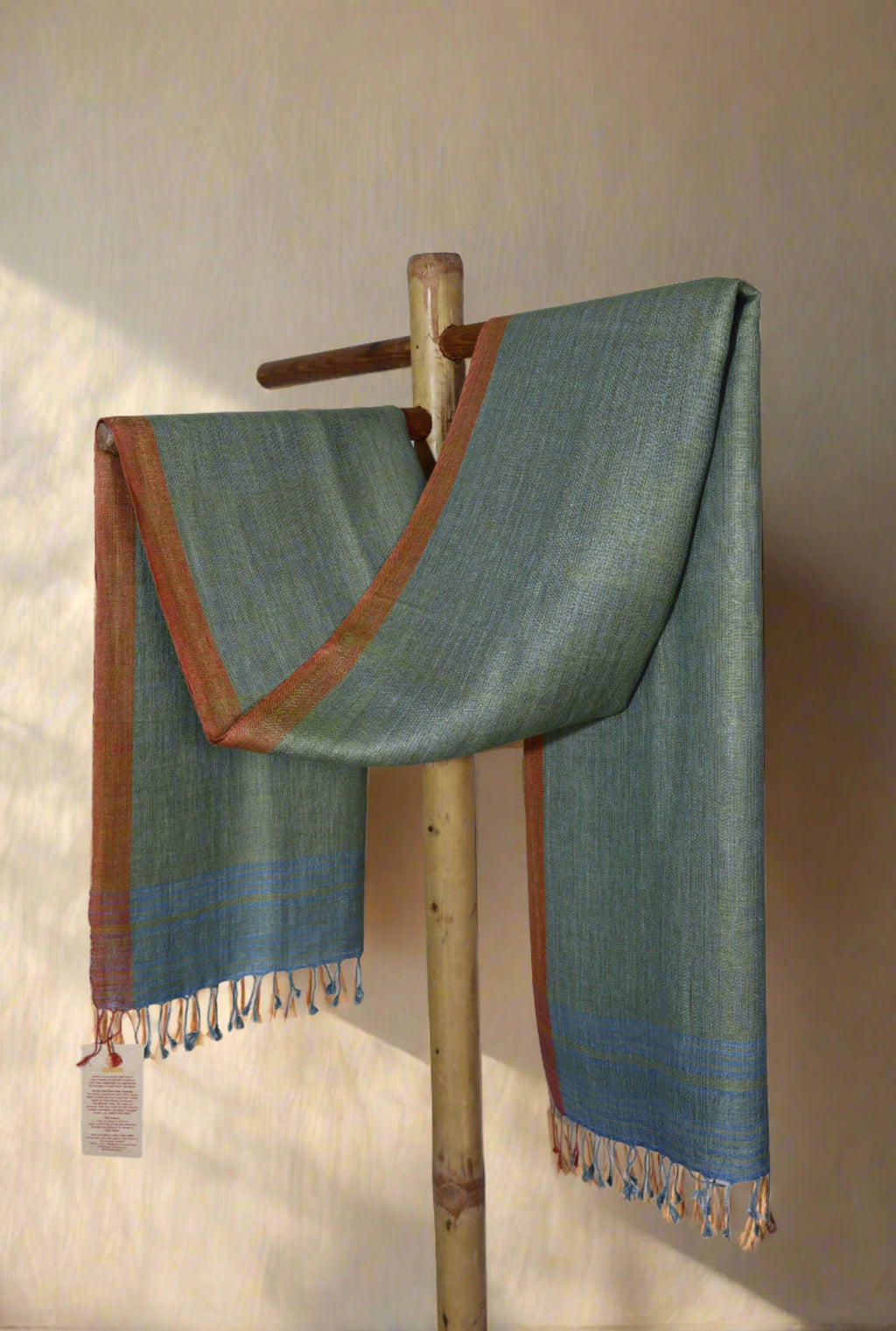 Linen Silk Stole | Pastel Green with Indigo Stripes