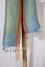 Linen Silk Stole | Pastel Green with Indigo Stripes