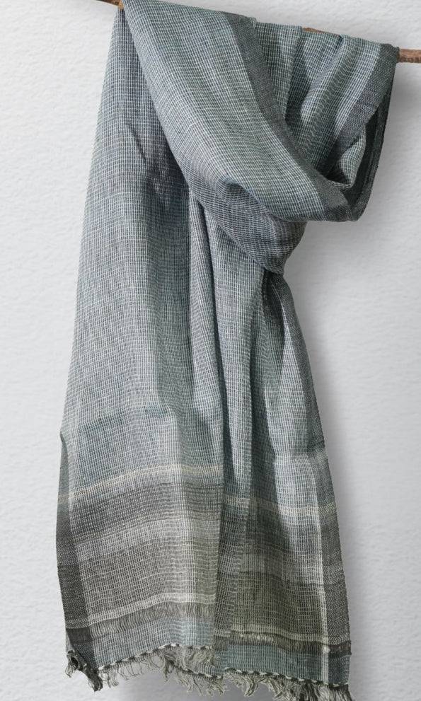 Graphite Grid Merino Wool Stole | Indgo with white Checks