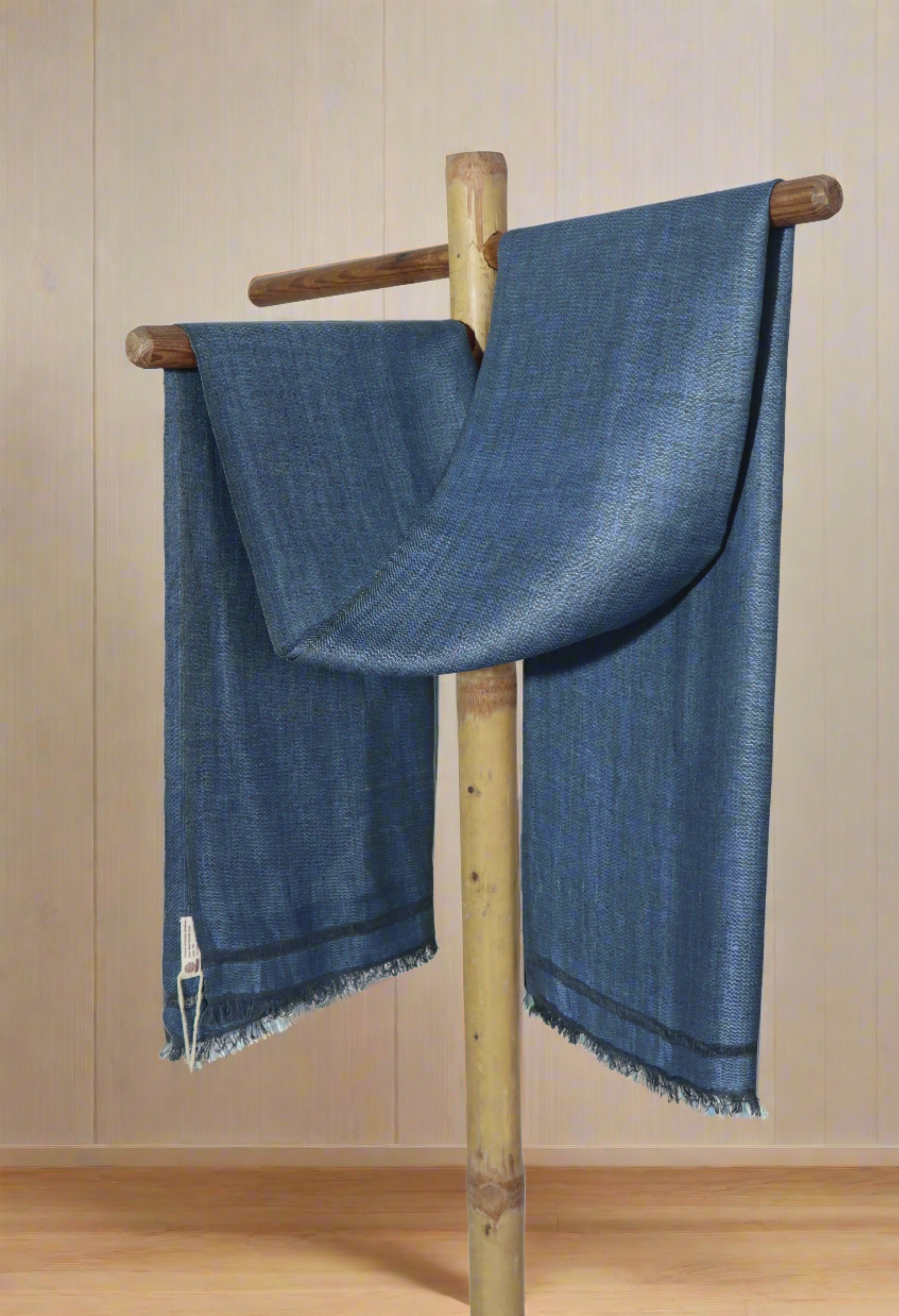 Twill weave Linen Silk Stole | Indigo Blue with Grey Border