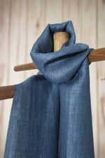 Linen Silk Stole | Indigo Blue with Grey Border