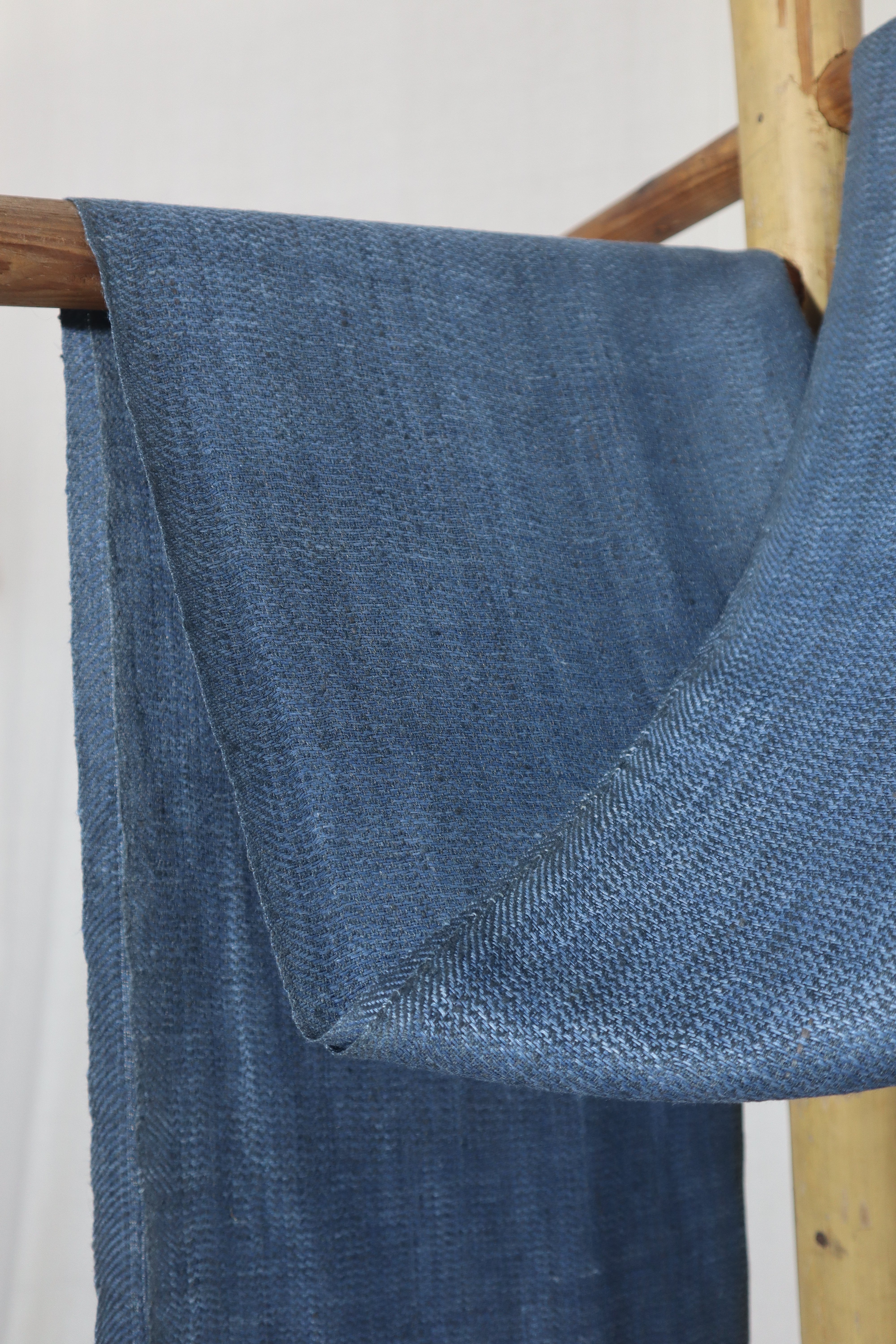 Twill weave Linen Silk Stole | Indigo Blue with Grey Border