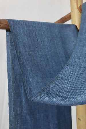 Linen Silk Stole | Indigo Blue with Grey Border