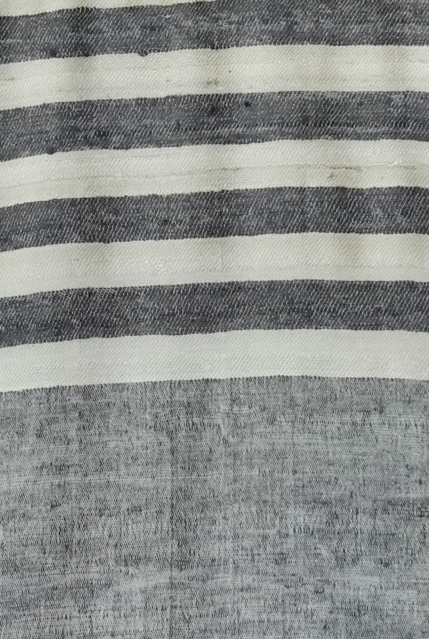 Chic Tussar Silk & Merino Wool Stole | Grey and White stripes