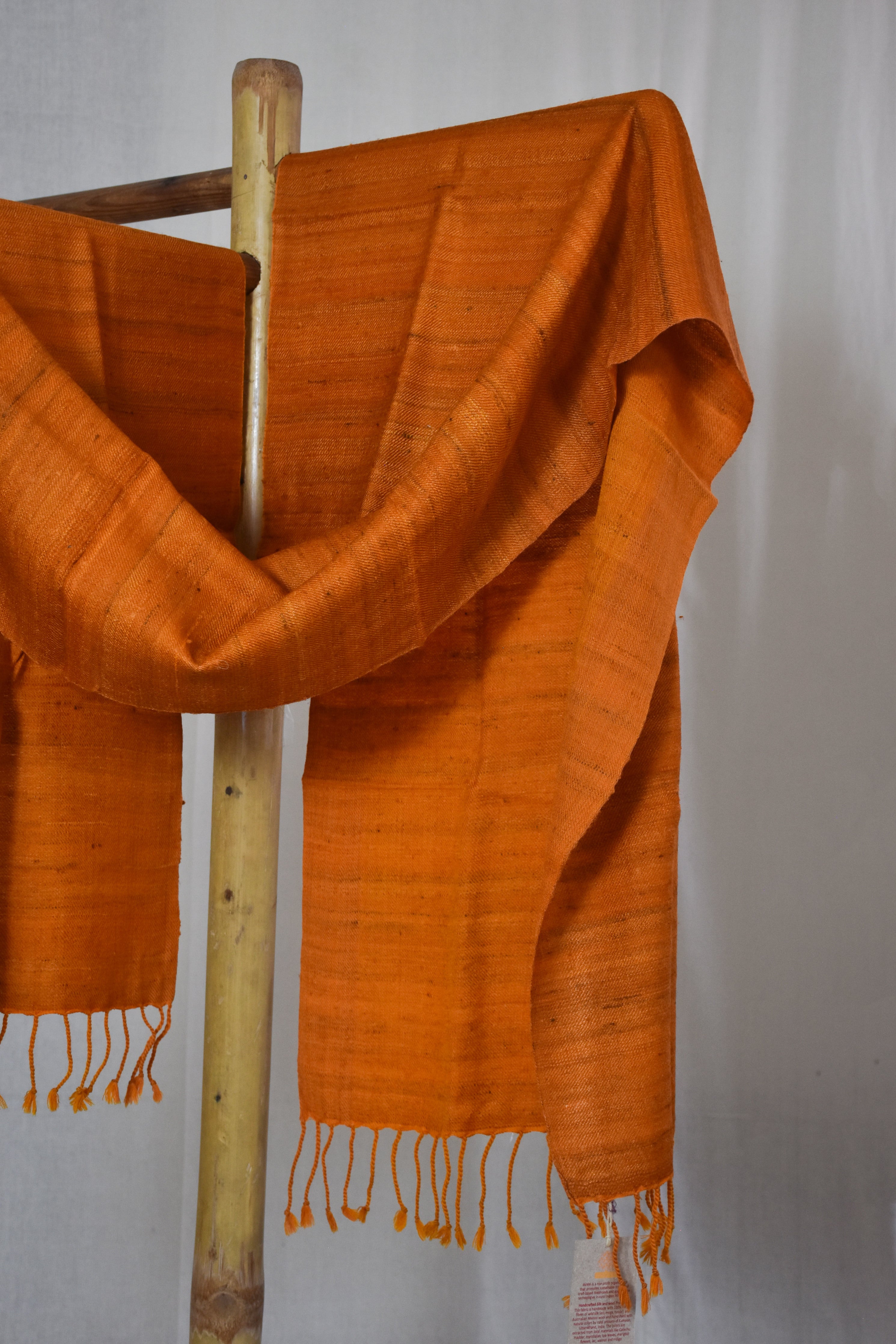 Sunrise Tussar silk & Merino wool Stole | Orange