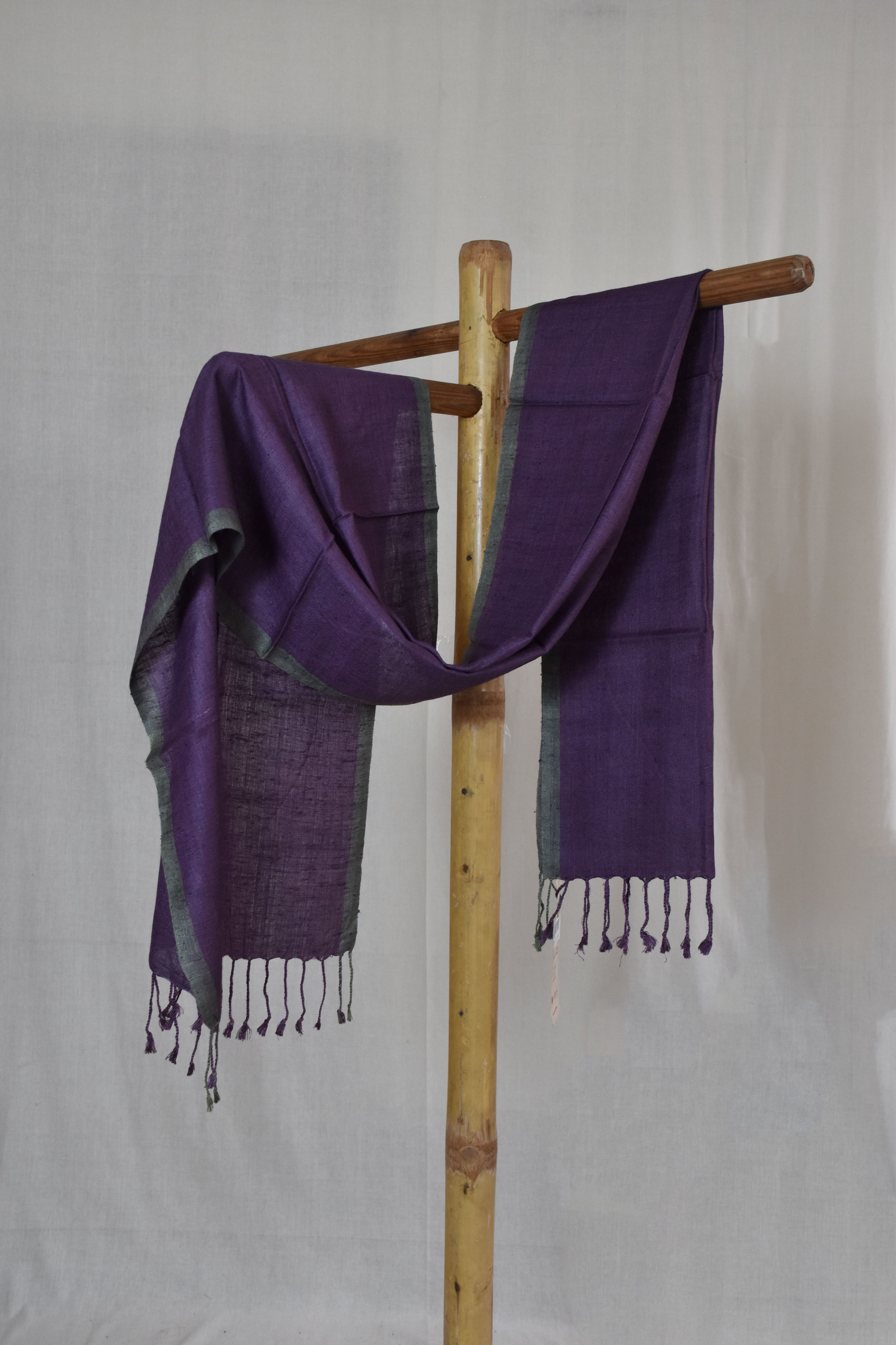 Pure Eri Silk Stole | Purple with Grey Border