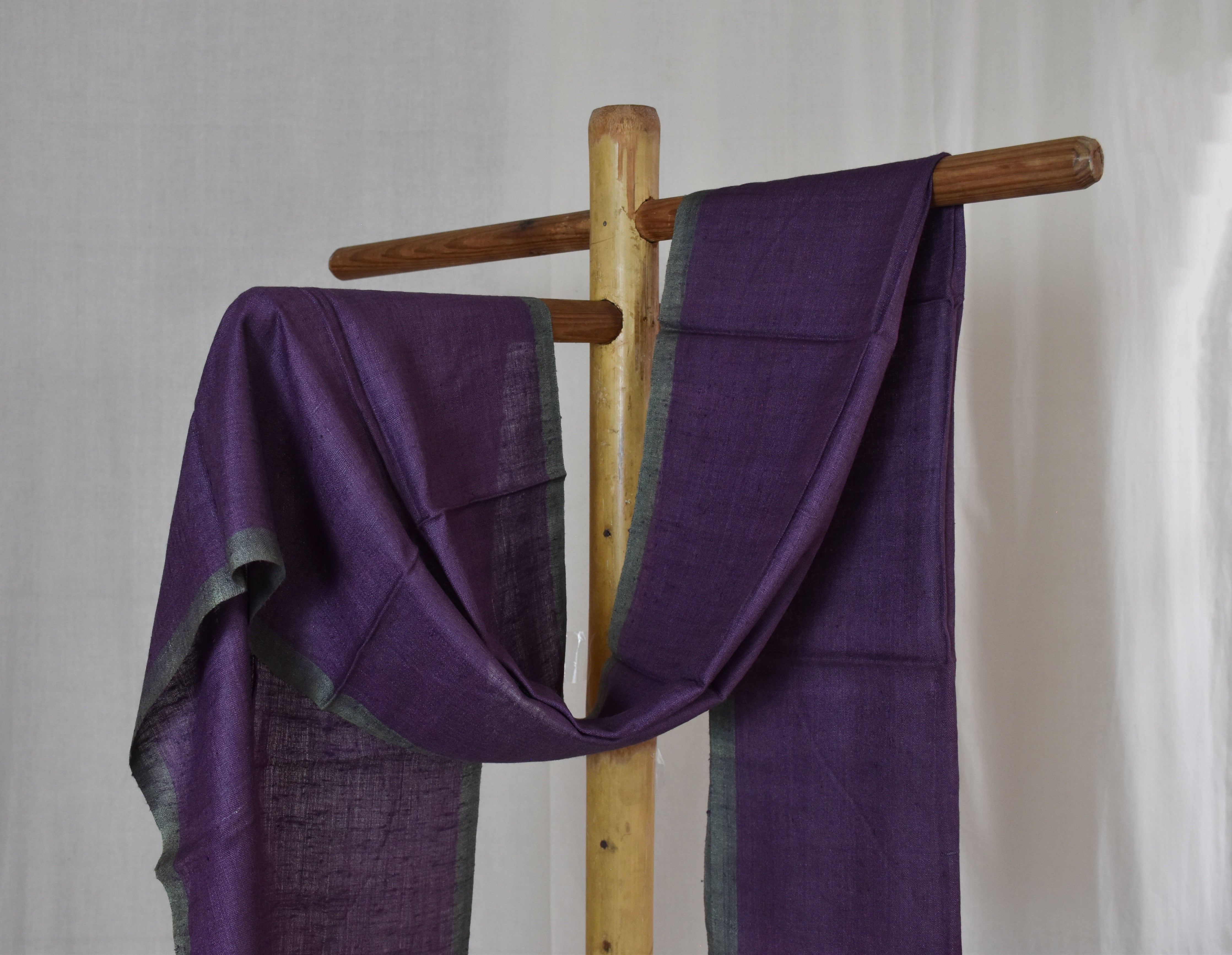 Pure Silk Stole | Aubergine Purple with Grey Border