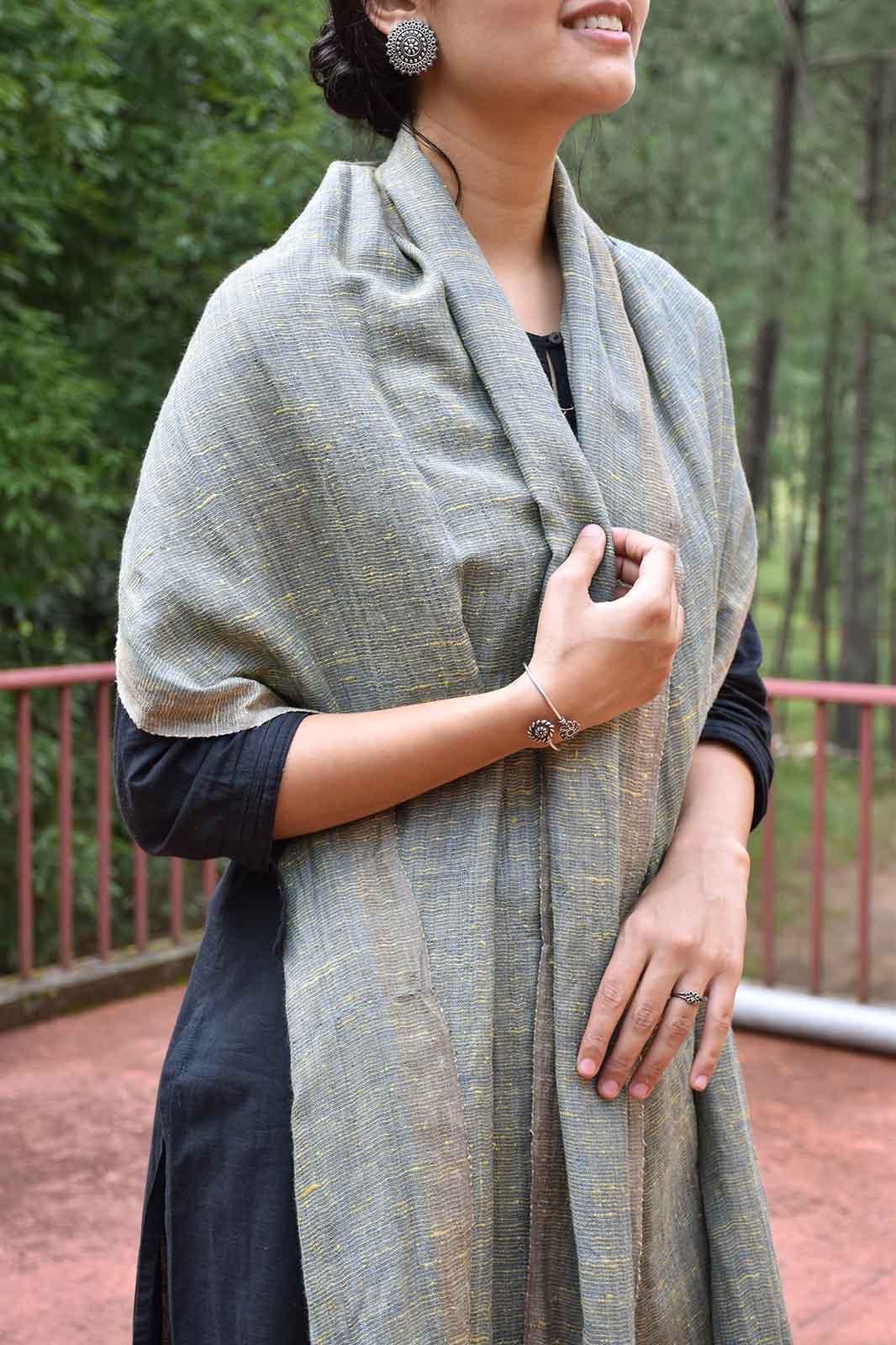 Linen & Silk Stole | Teal & Grey