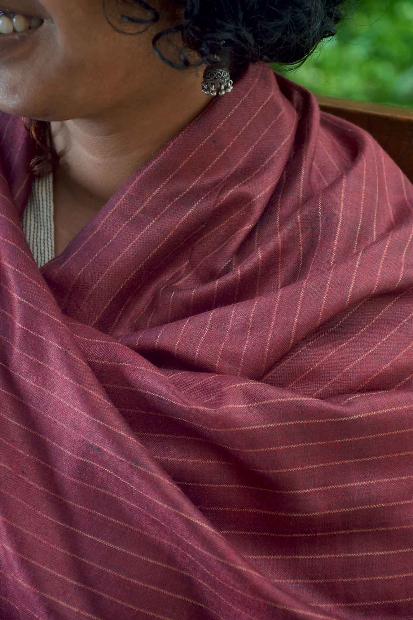 Royal Stripes Eri and Muga Silk Shawl | Maroon & Gold