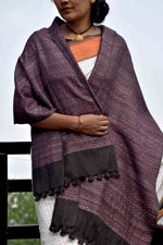 Almora Pattern Silk Wool Stole | Black and Purple