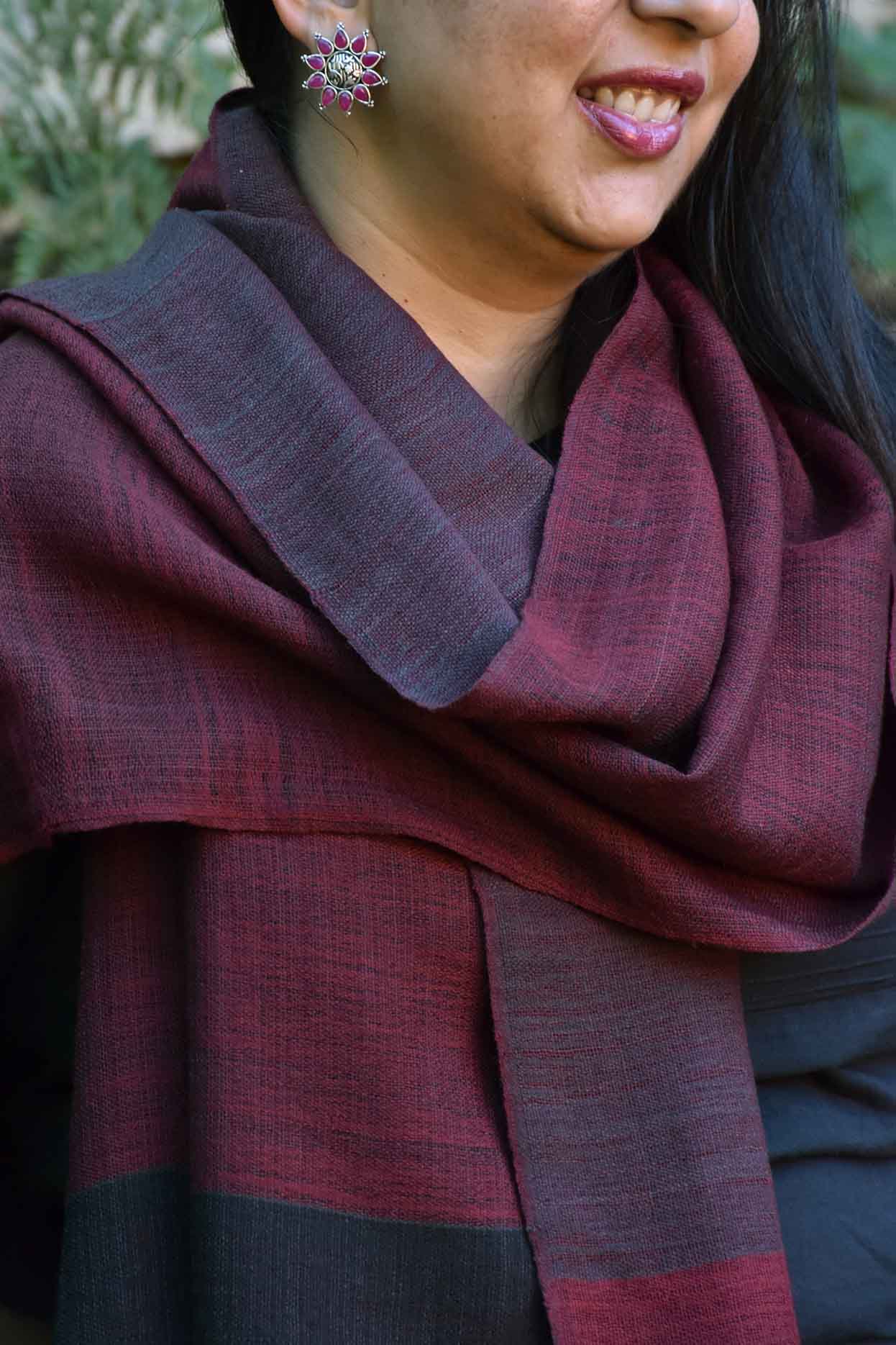 Merino Wool Stole | Maroon & Black