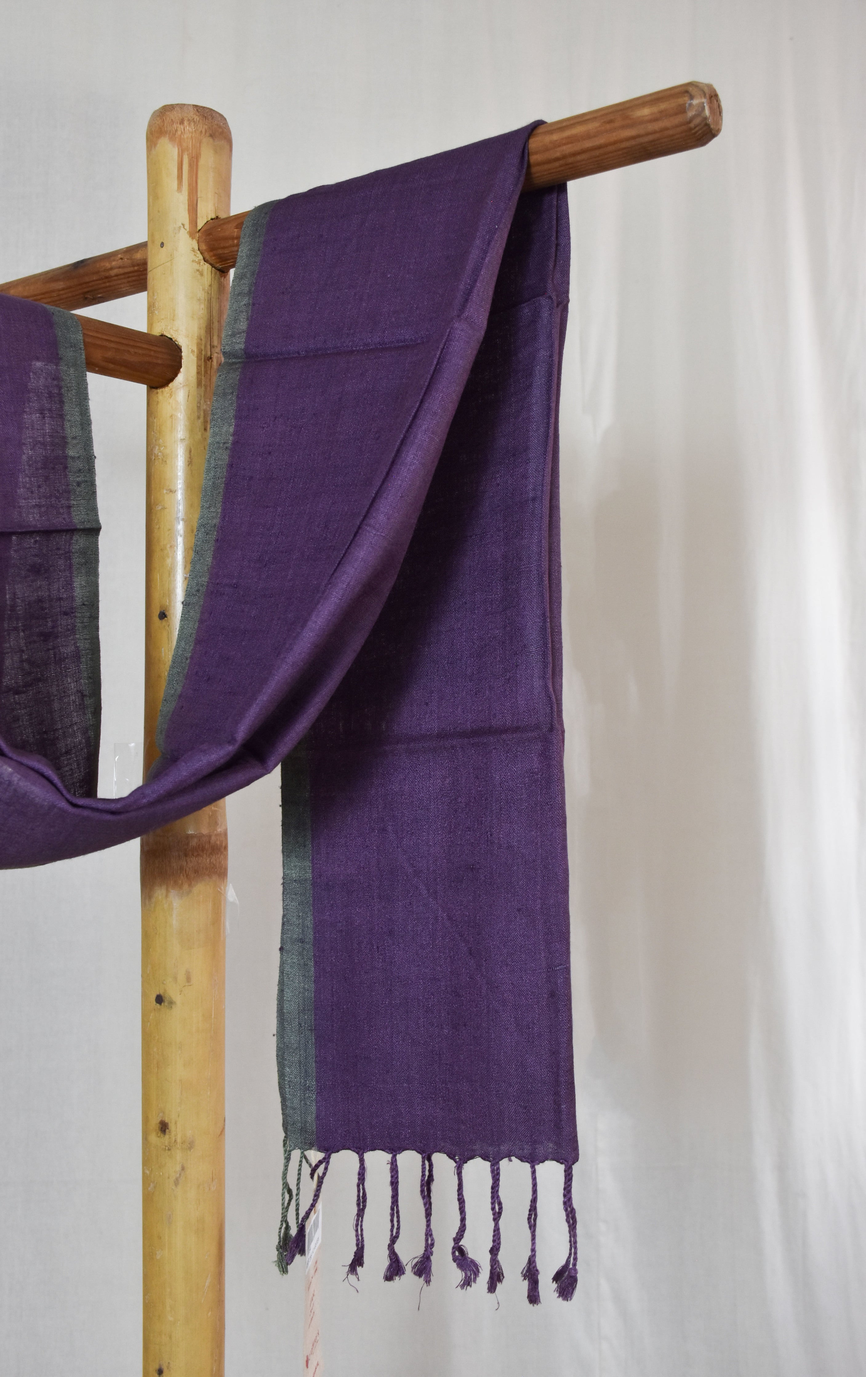 Pure Silk Stole | Aubergine Purple with Grey Border