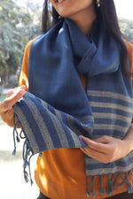 Pure Wool Stole | Indigo with Golden border