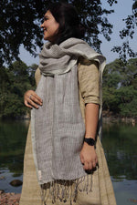 Linen Stole | White and Light Grey Stripes