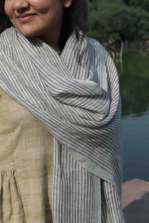 Linen Stole | White and Light Grey Stripes