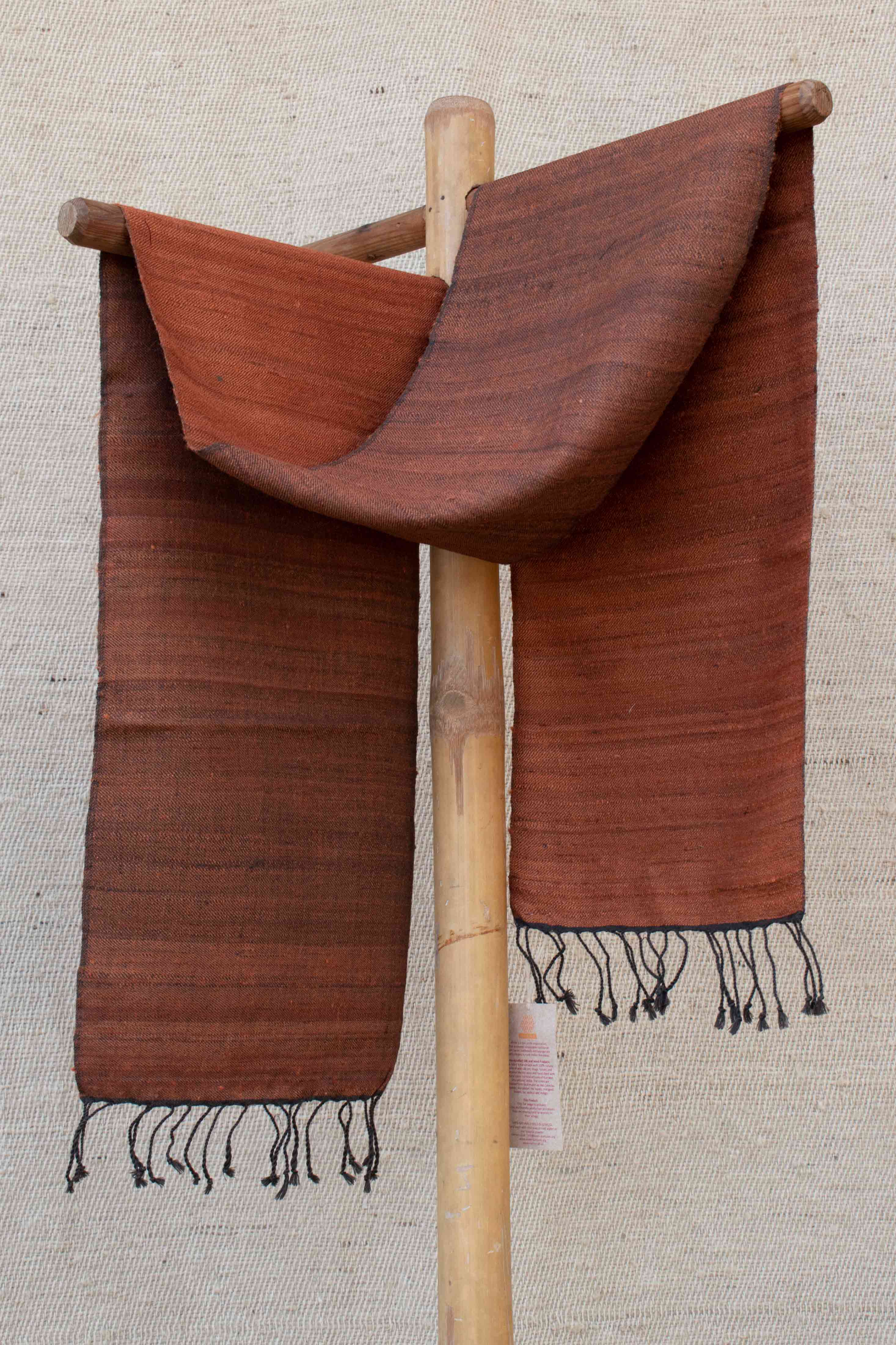 Silk Wool Scarf | Rust and Slate with tassels