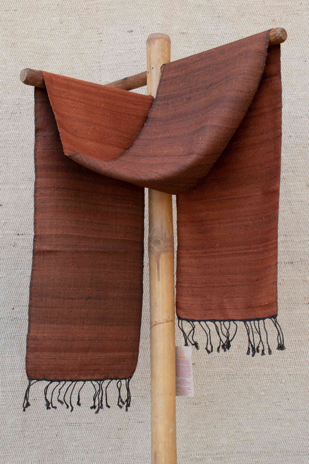 Silk Wool Scarf | Rust and Slate with tassels