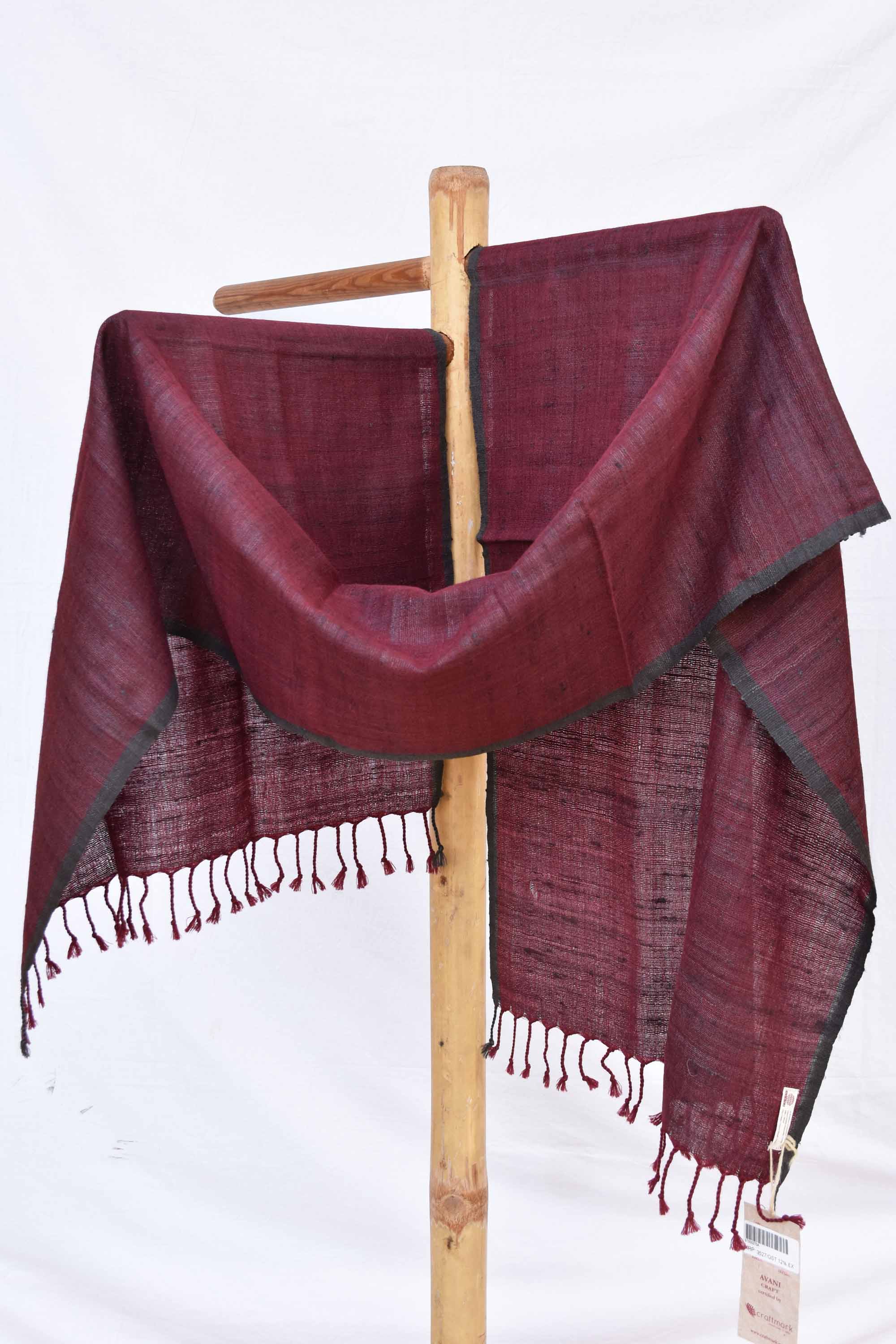 Vineyard Eri Silk & Merino Wool Stole | Maroon with Black Borders