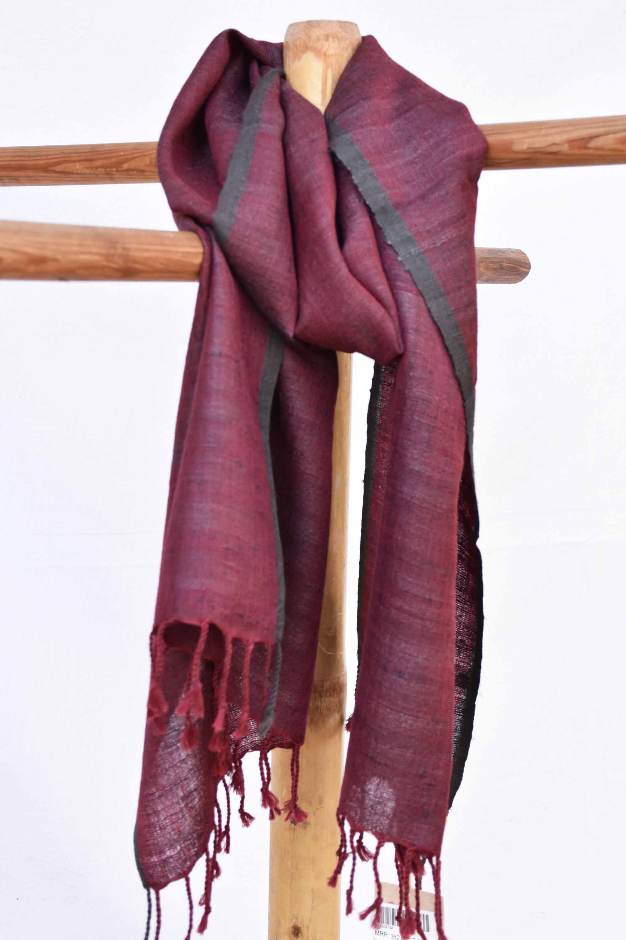 Vineyard Eri Silk & Merino Wool Stole | Maroon with Black Borders