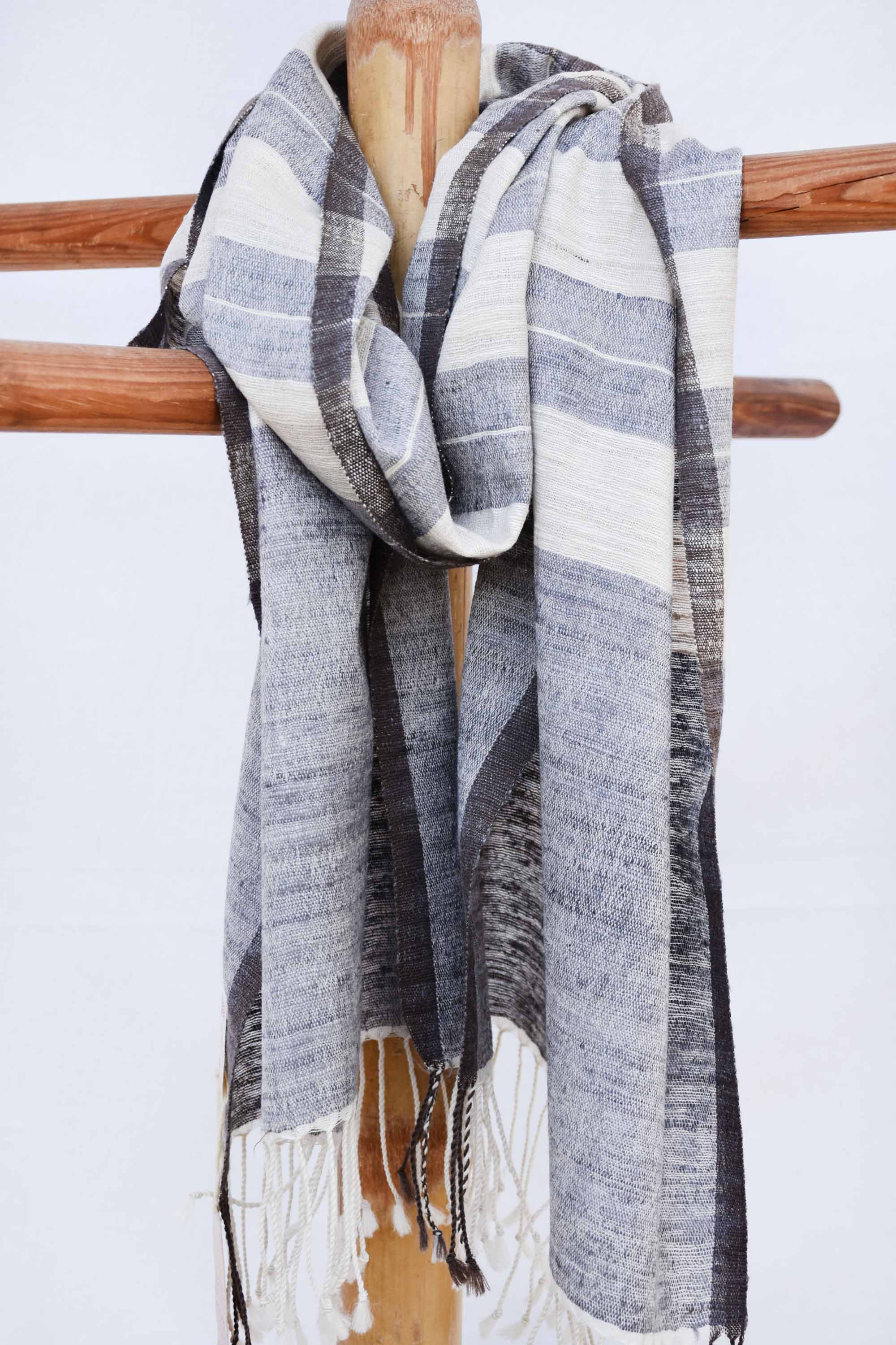 Crossroads Eri Silk & Merino Wool Stole | Grey and White Stripes