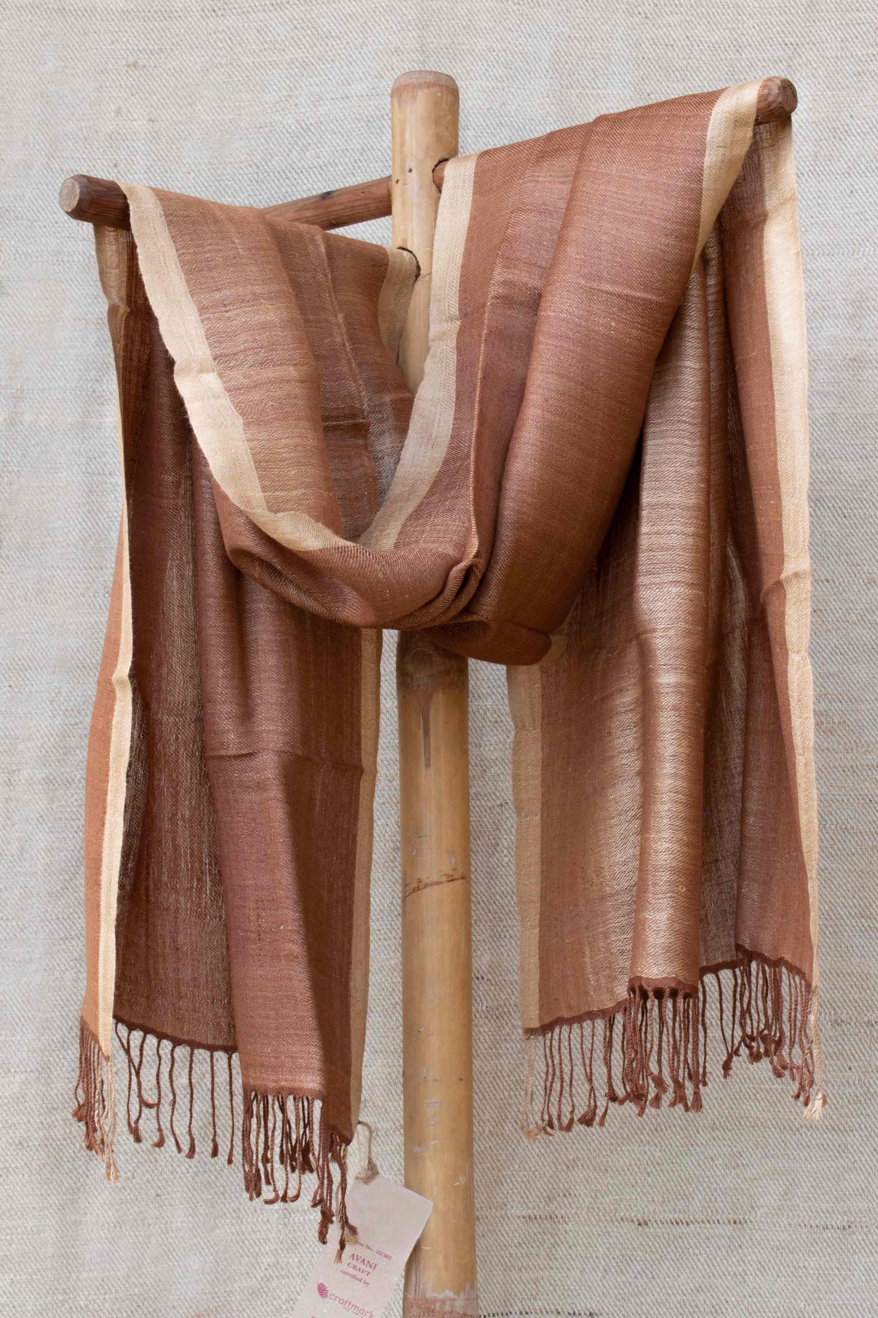 Caramel Aura Eri-Muga Silk Stole | Brown with Golden Border