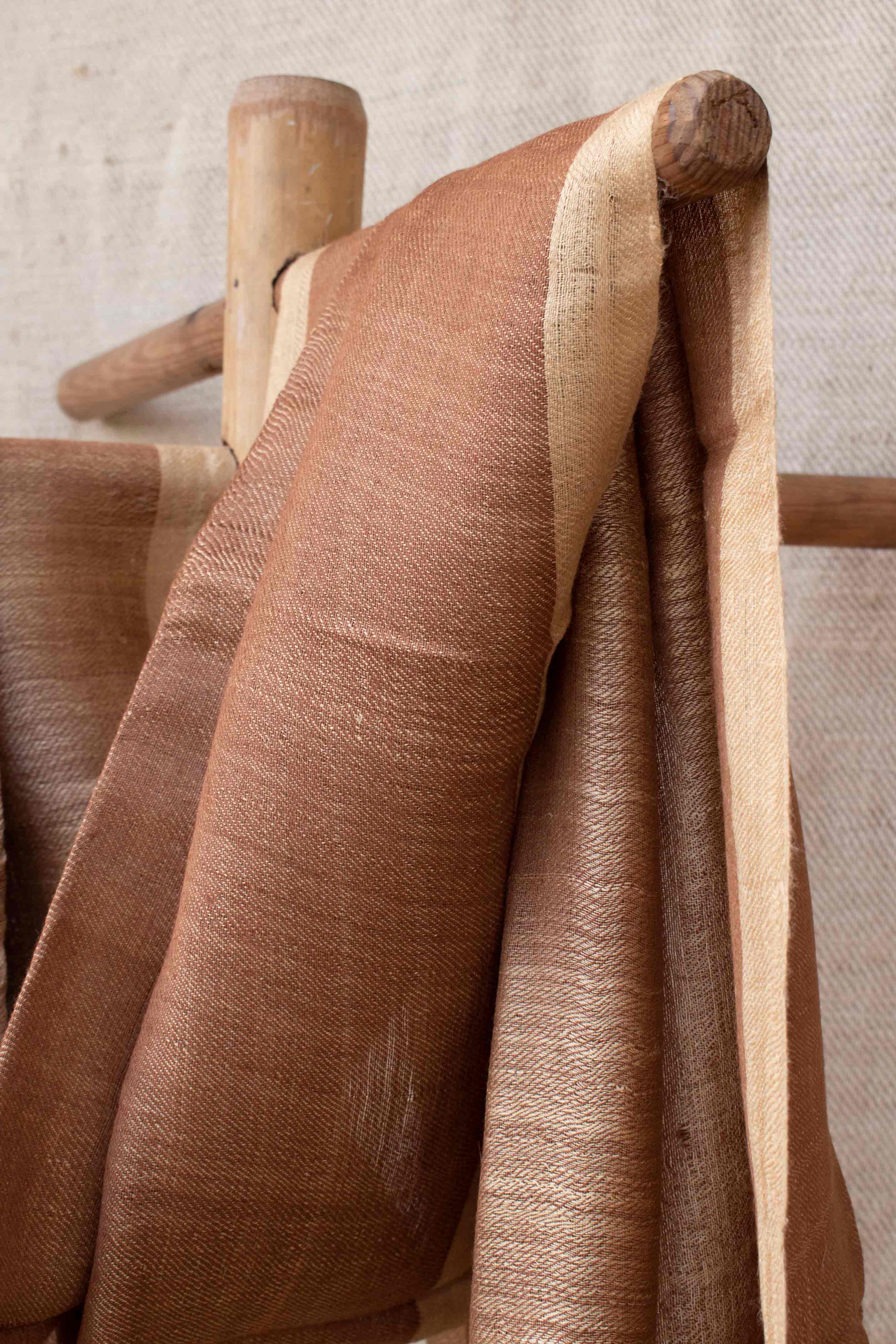 Caramel Aura Eri-Muga Silk Stole | Brown with Golden Border