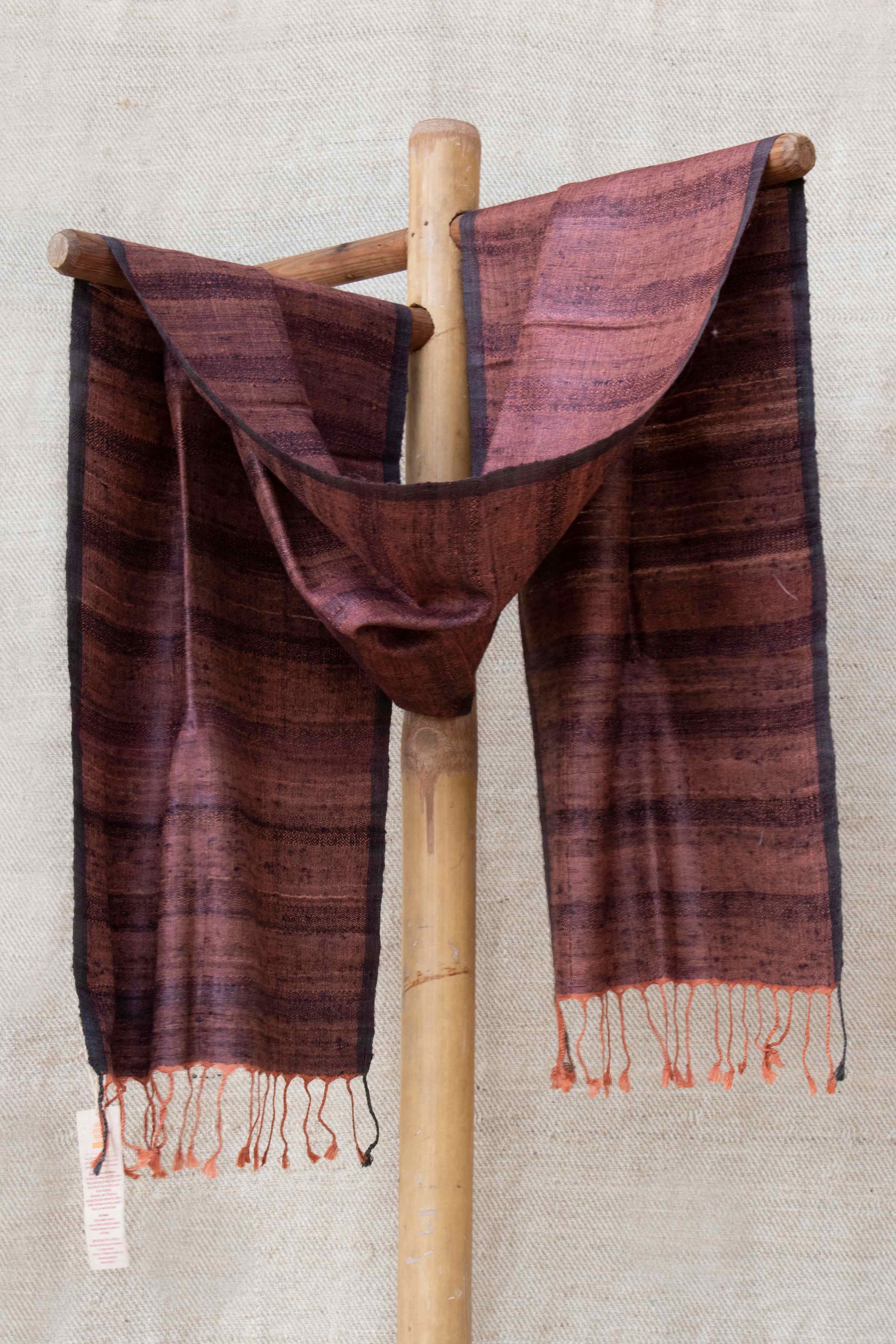 Pure Silk Stole | Rust with Dark Purple border