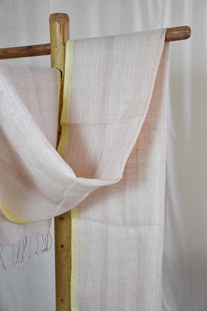 Pure Linen Stole | Pink with Lemon Border