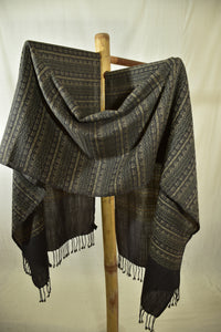 Pure Wool Almora Pattern Stole | Black