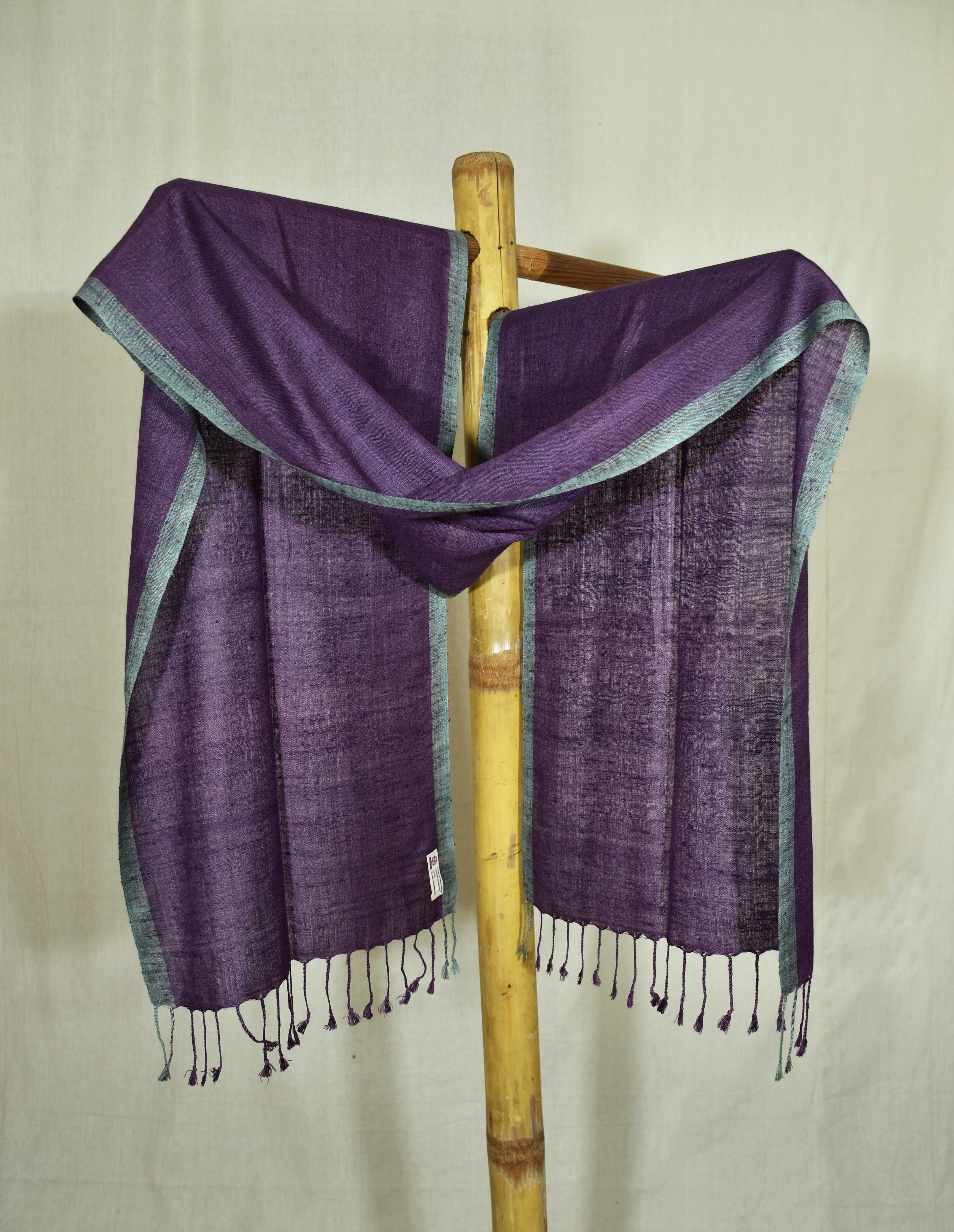 Pure Eri Silk Stole | Purple with Grey Border