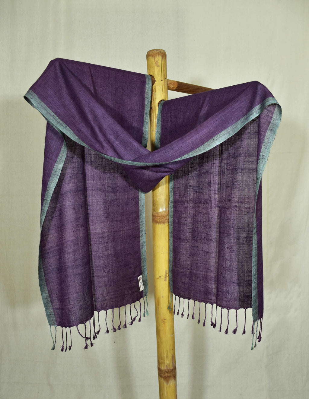 Pure Silk Stole | Aubergine Purple with Grey Border