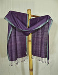 Pure Silk Stole | Aubergine Purple with Grey Border