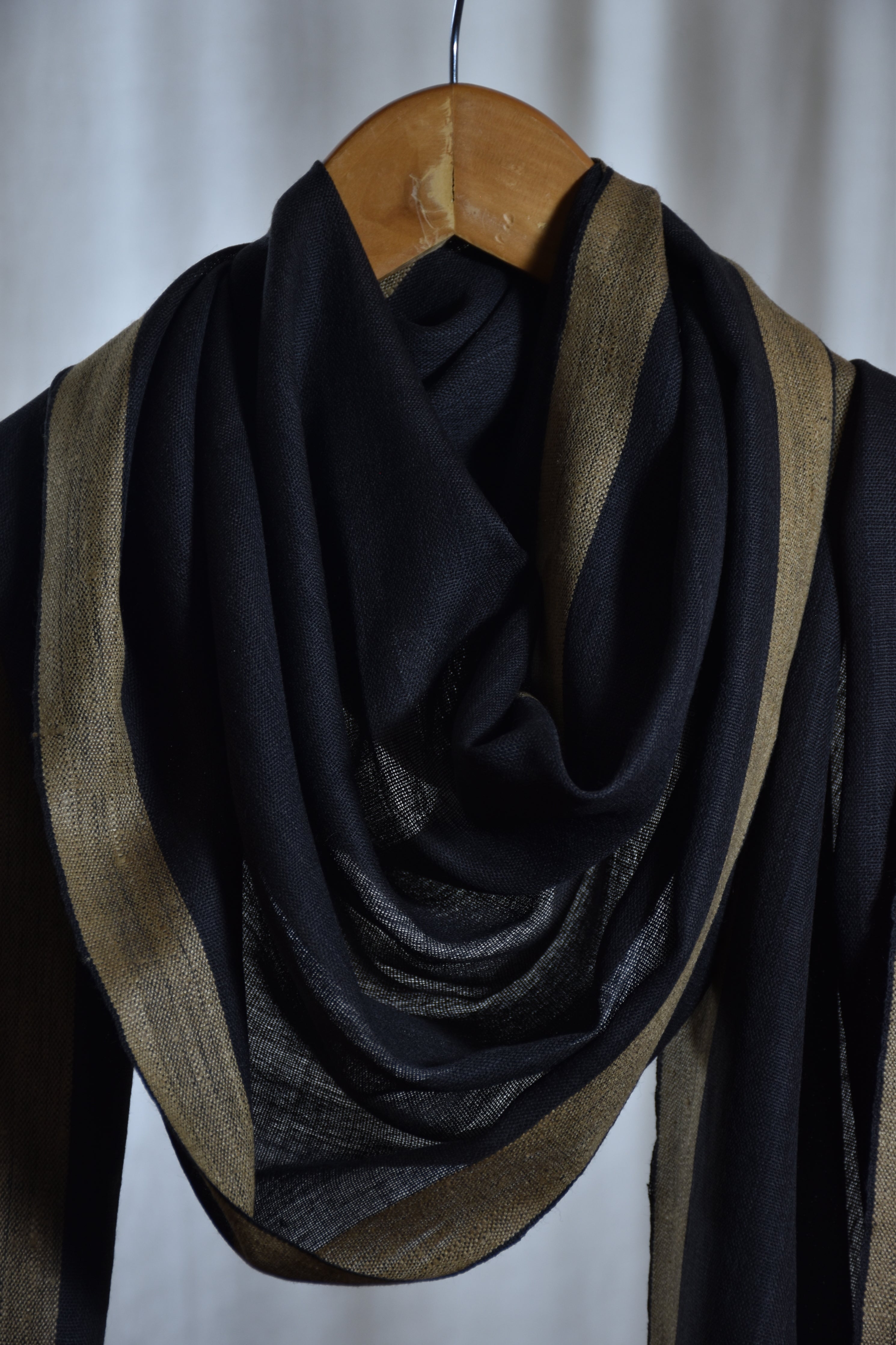 Pure Wool Stole | Black with Ochre Borders